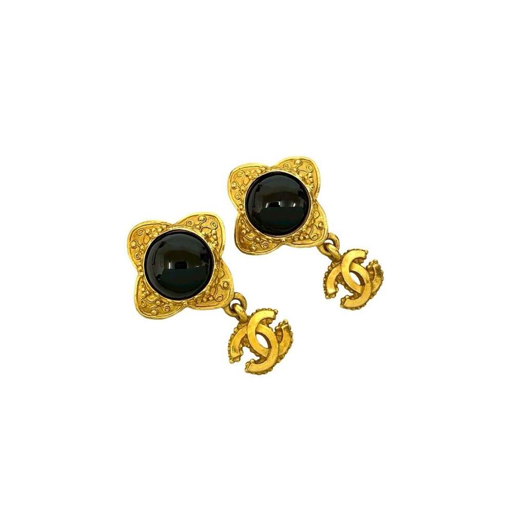 CHANEL Authentic Black Logo Earrings - Picture 3 of 4